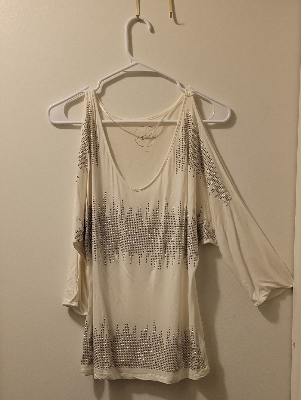 Women’s White Cold-Shoulder Rhinestone Top